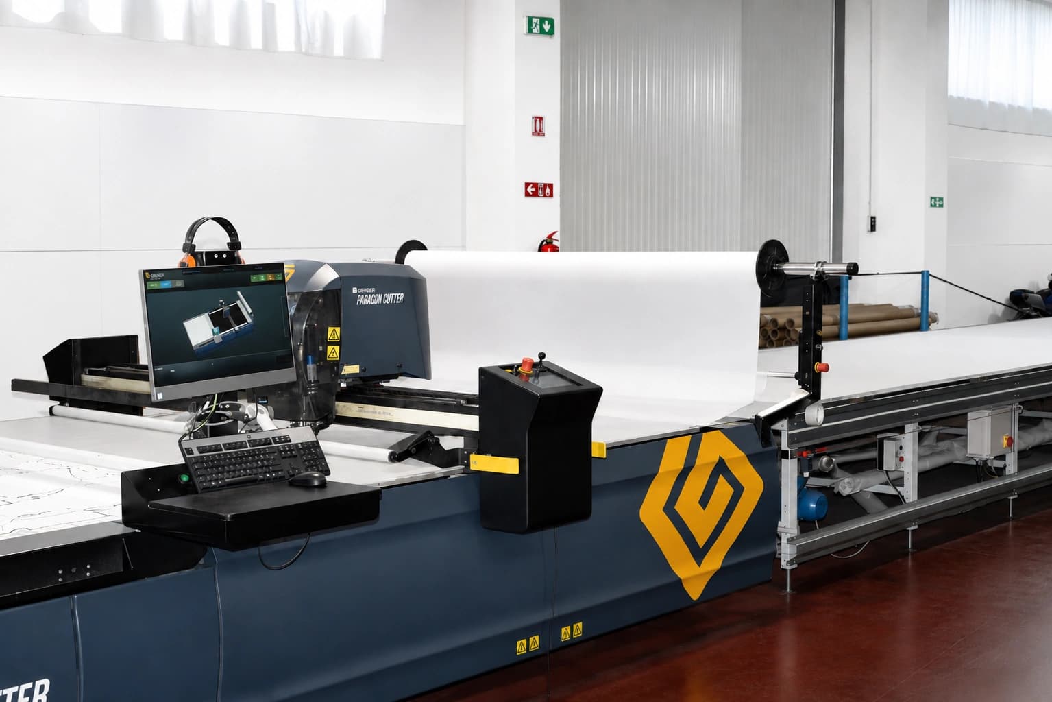 Gerber Paragon automatic cutter in our cutting room