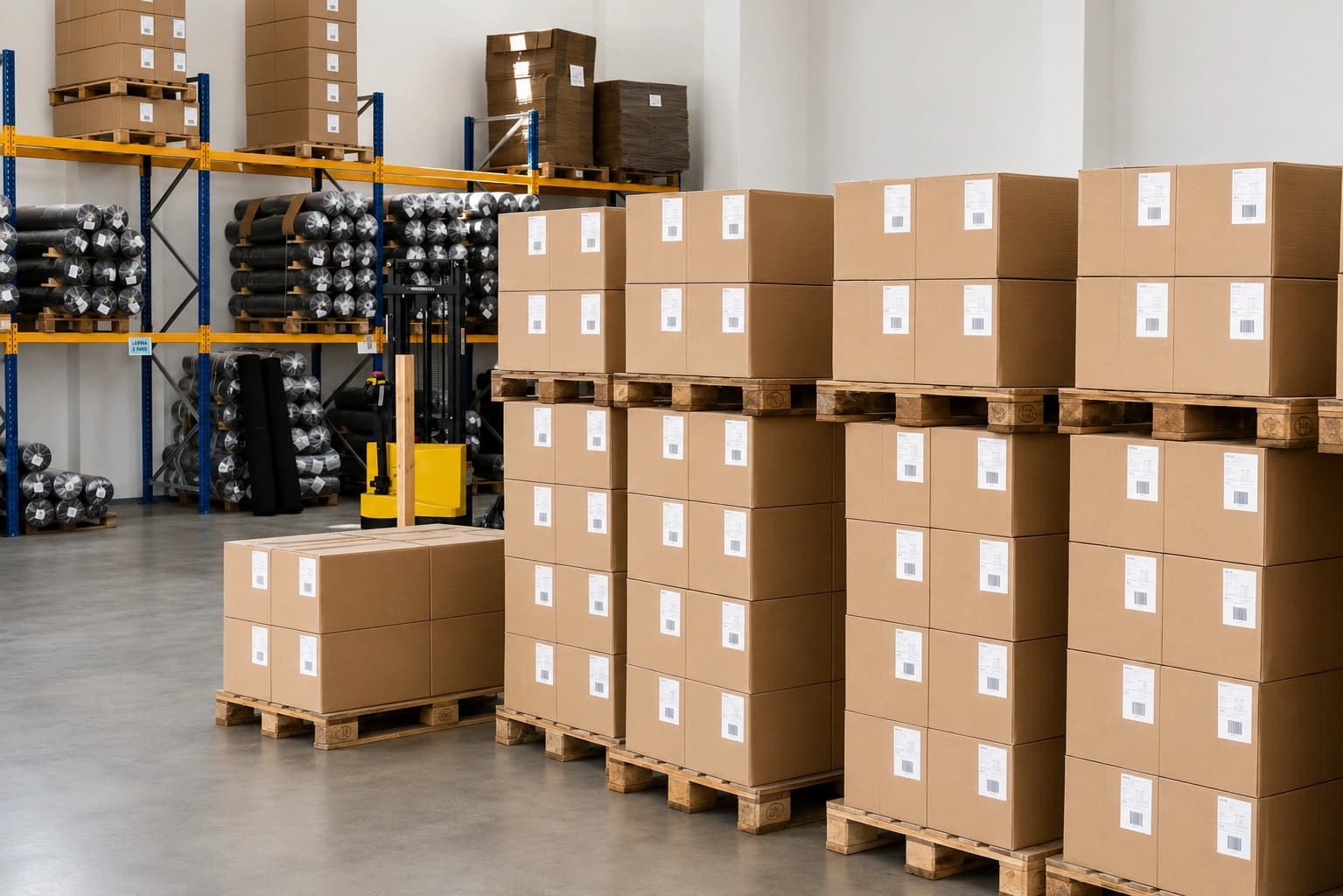 Labelled cartons packed and palletised for export