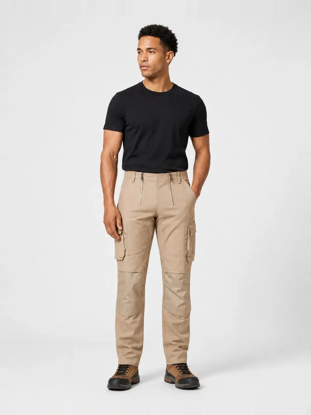 Middleweight cotton stretch cargo trousers with articulated knees and cargo pockets
