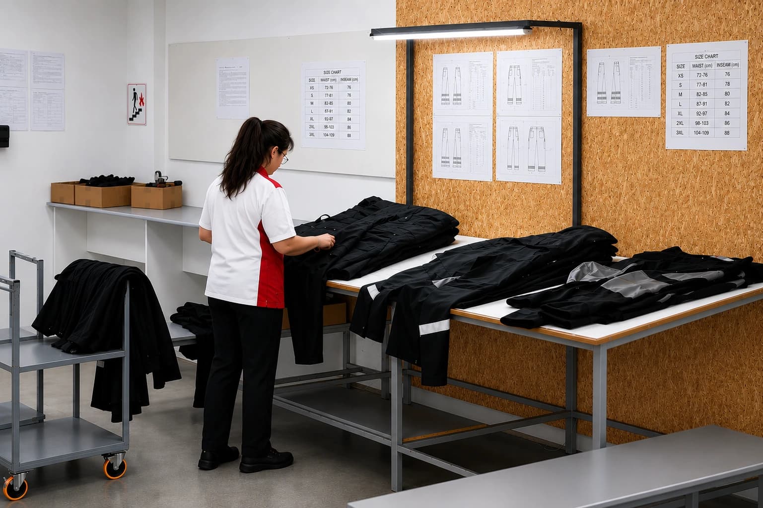 Garments from this range on the final inspection bench