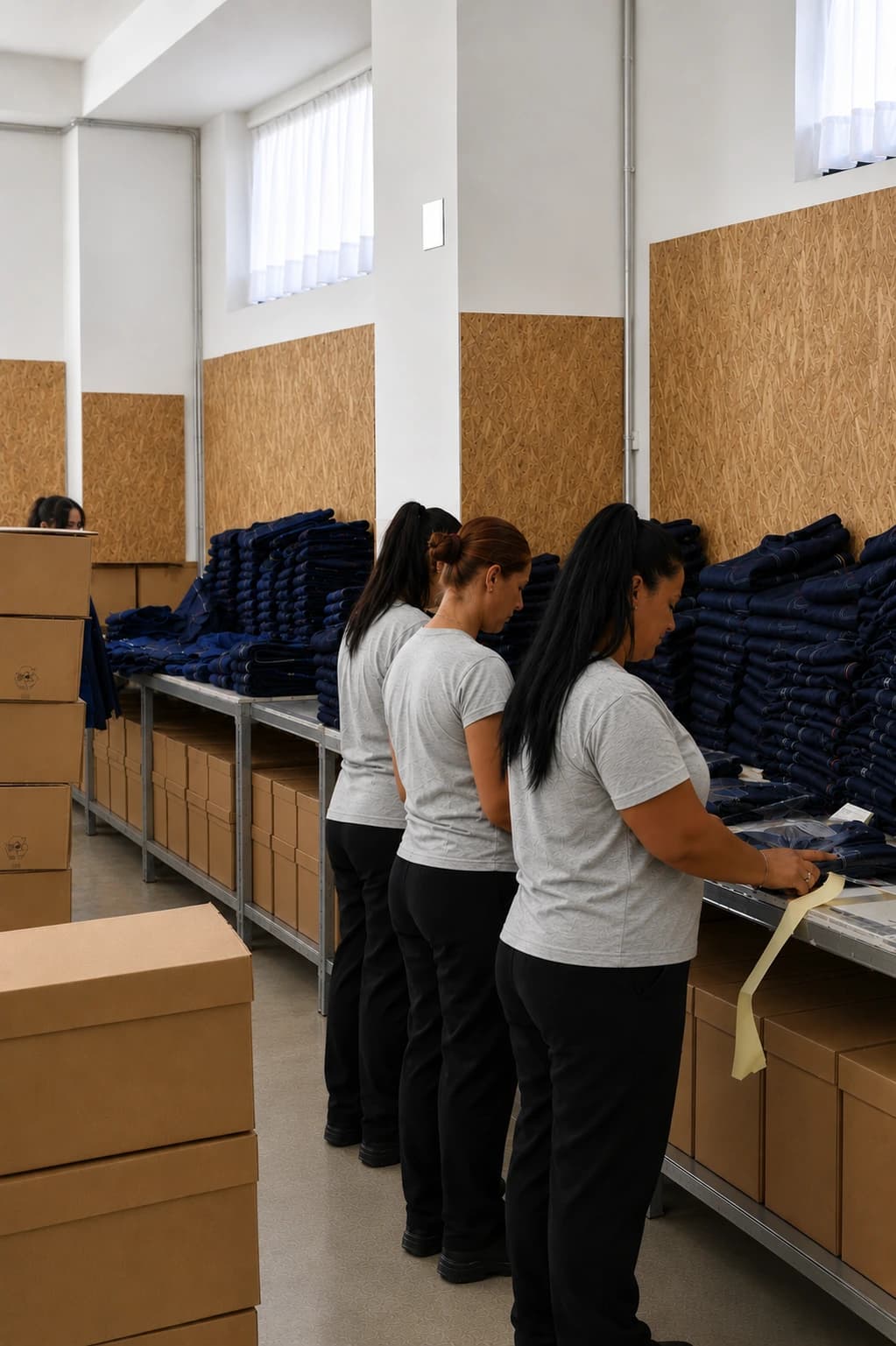 Garments polybagged and labelled on our packing line